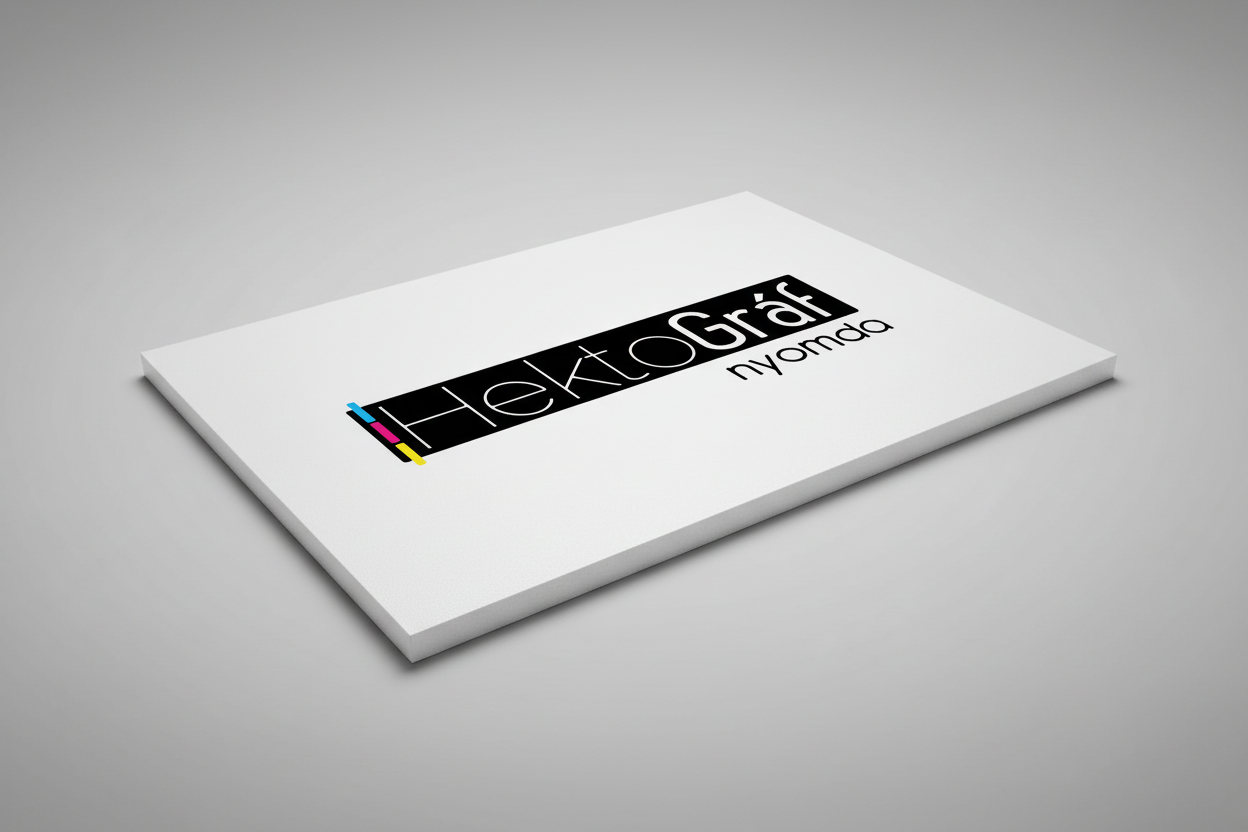 Fehér műanyag tábla Hektográf Nyomda logóval