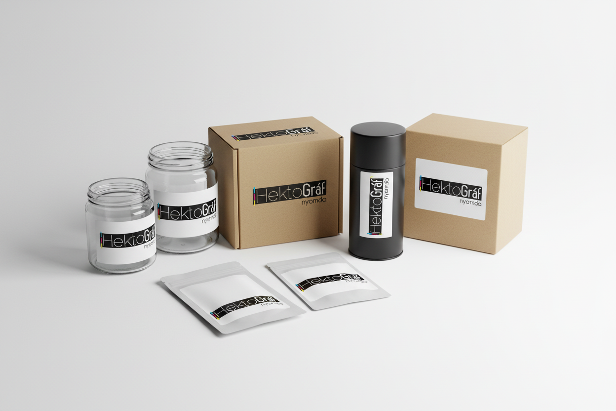 Öntapadós címkék termékeken Hektográf logóval